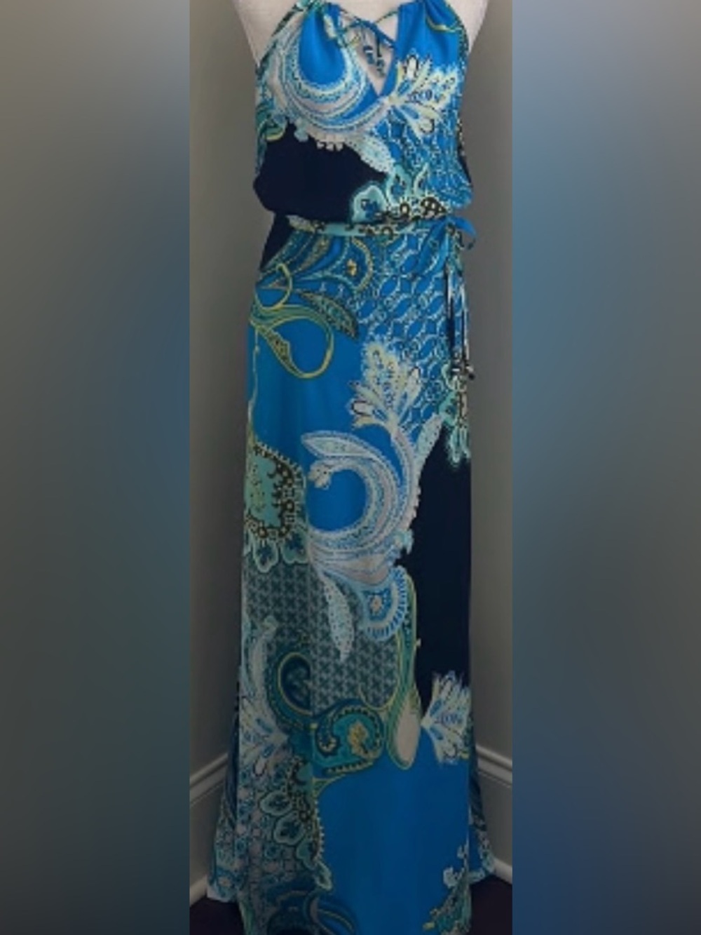 Cache Blue Paisley Maxi Dress with Black Panels never used - Picture 5 of 10